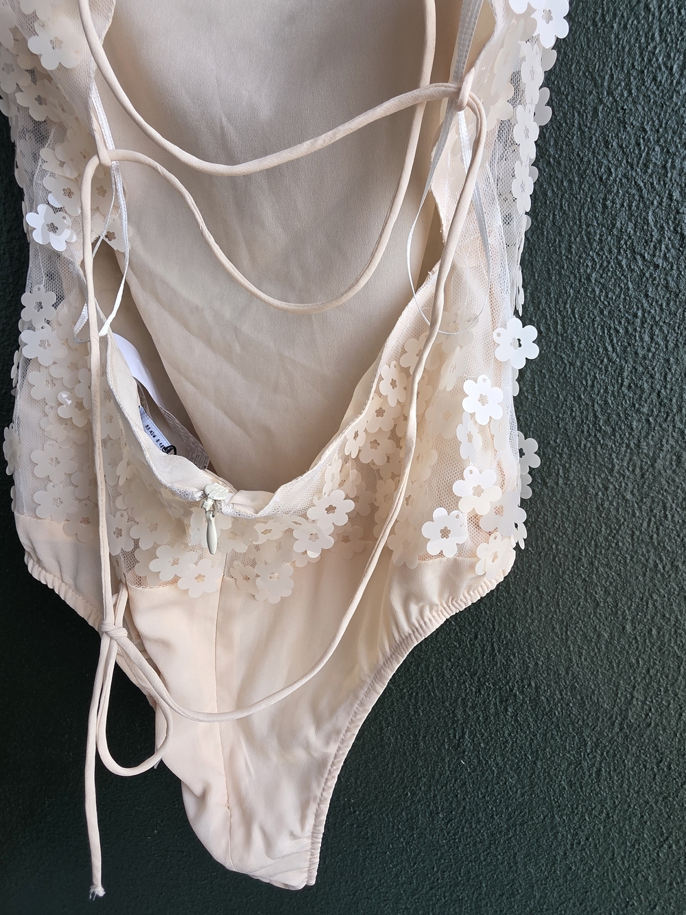 ZARA Cream Floral Mesh Bodysuit - Sheer Lace Appliqué - Picture 9 of 15